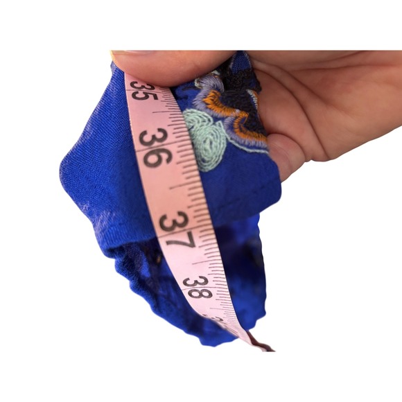 Free People Embroidered Blue Long Sleeve Mini Dress Bohemian Festival Size M - Picture 7 of 12